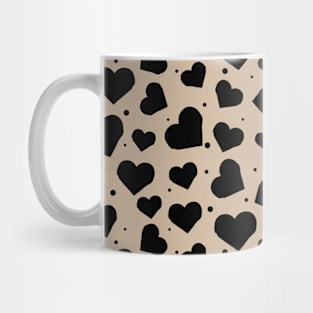 Black Hearts Seamless Pattern on Brown Background Mug